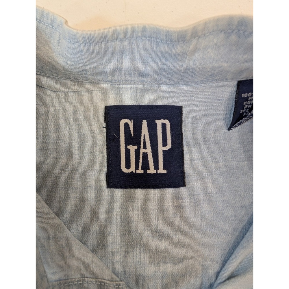 Gap Mens XL Light Blue 100% Cotton Long Sleeve Casual Band Collar Shirt FLAWS‎ - Picture 2 of 7
